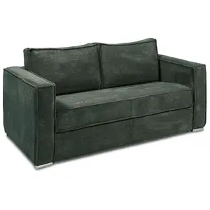 VENTE-UNIQUE Canapé 3 places convertible express en velours côtelé vert sapin - Couchage à lattes larges 140 cm - Matelas 14 cm LORETO pas cher