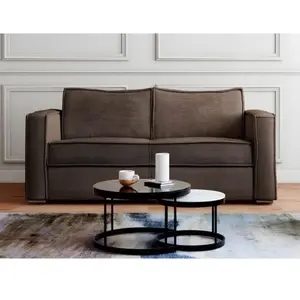 VENTE-UNIQUE Canapé 4 places convertible express en velours côtelé marron - Couchage à lattes larges 160 cm - Matelas 14 cm LORETO pas cher