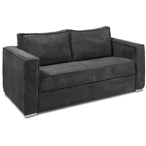 VENTE-UNIQUE Canapé 3 places convertible express en velours côtelé gris anthracite - Couchage à lattes larges 140 cm - Matelas 18 cm LORETO pas cher