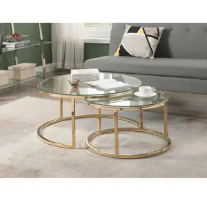 VENTE-UNIQUE Tables basses gigognes en verre trempé et acier inoxydable - Doré - MAEVANE II pas cher