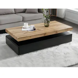 VENTE-UNIQUE Table basse avec 2 tiroirs en MDF - Noir et naturel clair - FELIX pas cher