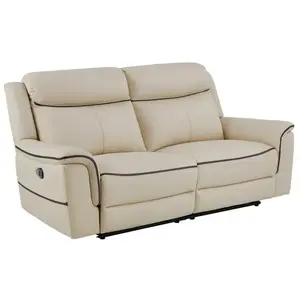 Canapé 3 places relax électrique en cuir beige - VENTE-UNIQUE - ADELIO pas cher