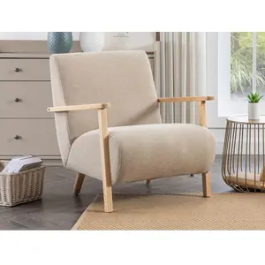 VENTE-UNIQUE Fauteuil en tissu beige et bois JULOMO pas cher