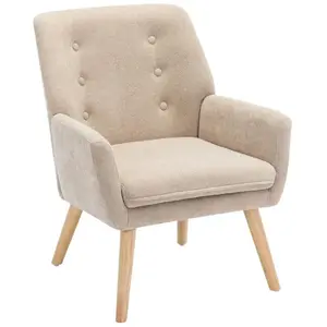Fauteuil - VENTE-UNIQUE - SERINO - Tissu beige - Style scandinave et moderne pas cher