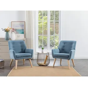 Fauteuil - VENTE-UNIQUE - SERINO - Tissu bleu - Style scandinave et moderne pas cher