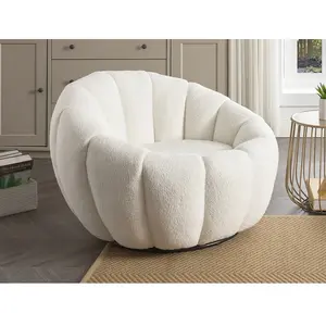 VENTE-UNIQUE Fauteuil coquillage pivotant en tissu bouclette blanc COSSATO pas cher