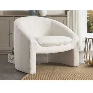 VENTE-UNIQUE Fauteuil en tissu bouclette blanc OSSANA pas cher