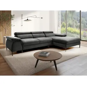 VENTE-UNIQUE Canapé d'angle droit convertible en velours anthracite SEPINA pas cher