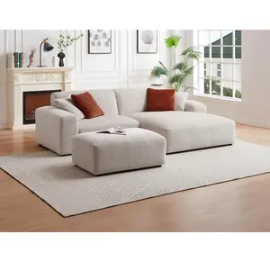 VENTE-UNIQUE Canapé d'angle droit en velours côtelé beige TIRONO de Maison Céphy pas cher