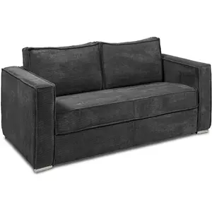 VENTE-UNIQUE Canapé 3 places convertible express en velours côtelé gris anthracite - Couchage à lattes larges 140 cm - Matelas 14 cm LORETO pas cher