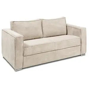 VENTE-UNIQUE Canapé 3 places convertible express en velours côtelé beige - Couchage à lattes larges 140 cm - Matelas 14 cm LORETO pas cher