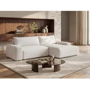 Vente-Unique Canapé d'angle droit convertible en tissu texturé crème DAVISO pas cher