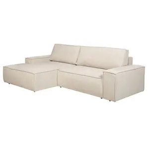 VENTE-UNIQUE Canapé d'angle gauche convertible en tissu texturé beige AMELIA pas cher