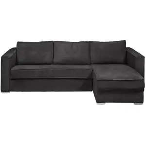 VENTE-UNIQUE Canapé d'angle convertible express et réversible en velours côtelé gris anthracite - Couchage à lattes larges 160 cm - Matelas 22 cm pas cher