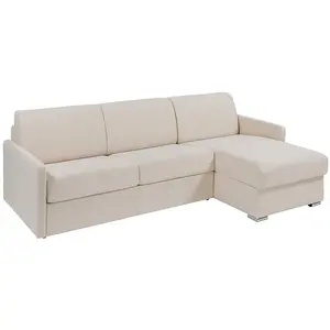 VENTE-UNIQUE Canapé d'angle convertible express et réversible en tissu beige - Couchage 140 cm à lattes larges - Matelas 22 cm - CALIFE pas cher