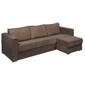 VENTE-UNIQUE Canapé d'angle convertible express et réversible en velours côtelé marron - Couchage 140 cm - Matelas 18 cm LORETO pas cher