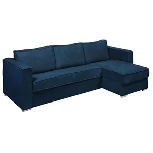 VENTE-UNIQUE Canapé d'angle convertible express et réversible en velours côtelé bleu nuit - Couchage 140 cm - Matelas 22 cm LORETO pas cher