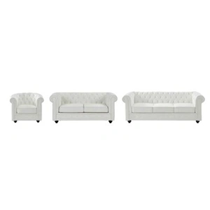 VENTE-UNIQUE Canapés 3 places, 2 places et fauteuil en simili blanc CHESTERFIELD
