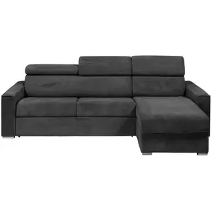 VENTE-UNIQUE Canapé d'angle réversible convertible express en velours côtelé gris anthracite - Couchage à lattes larges 140 cm - Matelas 22 cm - pas cher