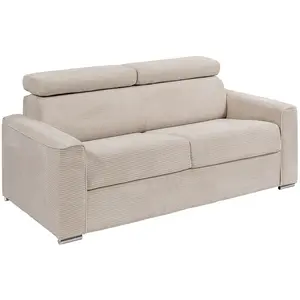 Vente-Unique Canapé 3 places convertible express en velours côtelé beige - Couchage 140 cm - Matelas 22 cm mémoire de forme - VIZIR pas cher