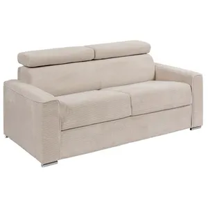 VENTE-UNIQUE Canapé 3 places convertible express en velours côtelé beige - Couchage à lattes larges 140 cm - Matelas 22 cm - VIZIR pas cher