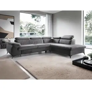 Canapé grand angle droit convertible en velours gris anthracite SAMARA de Pascal Morabito pas cher