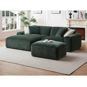 Vente-unique.com Canapé d'angle gauche et pouf en velours côtelé vert sapin TIRONO de Maison Céphy pas cher