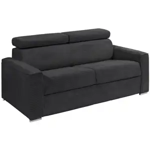 VENTE-UNIQUE Canapé 4 places convertible express en velours côtelé gris - Couchage 160 cm - Matelas 18 cm - VIZIR pas cher
