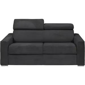 Vente-Unique Canapé 4 places convertible express en velours côtelé gris - Couchage à lattes larges 160 cm - Matelas 18 cm - VIZIR