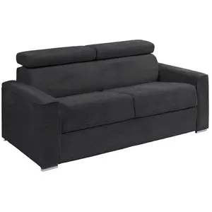 Vente-Unique Canapé 4 places convertible express en velours côtelé gris - Couchage à lattes larges 160 cm - Matelas 22 cm mémoire de forme - VIZIR