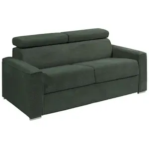 Comparateur de prix : Vente-Unique Canapé 4 places convertible express en velours côtelé vert - Couchage à lattes larges 160 cm - Matelas 22 cm mémoire de forme - VIZIR