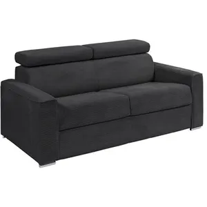 VENTE-UNIQUE Canapé 3 places convertible express en velours côtelé gris - Couchage à lattes larges 140 cm - Matelas 22 cm - VIZIR pas cher