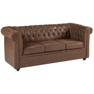 Vente-Unique Canapé 3 places convertible en microfibre aspect cuir vieilli chesterfield pas cher