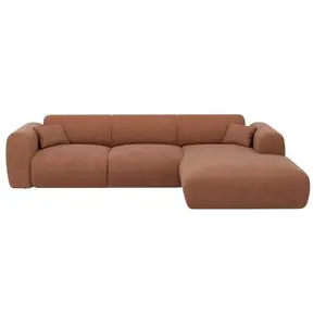 Vente-Unique Grand canapé d'angle droit en tissu texturé terracotta POGNI de Maison Céphy pas cher
