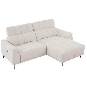 VENTE-UNIQUE Canapé d'angle droit relax électrique en tissu texturé beige CELTIMO pas cher
