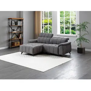 VENTE-UNIQUE Canapé d'angle gauche relax électrique en tissu texturé gris CELTIMO pas cher