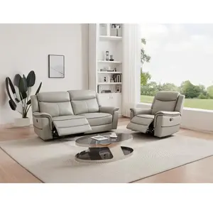 VENTE-UNIQUE Canapé 3 places et fauteuil relax électrique en cuir gris clair ADELIO pas cher