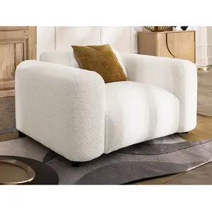 Vente-Unique Fauteuil en tissu bouclette blanc POGNI de Maison Céphy pas cher