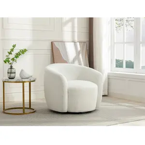 VENTE-UNIQUE Fauteuil pivotant en tissu bouclette blanc VEREIDE pas cher