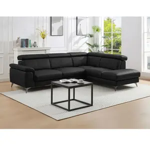 VENTE-UNIQUE Canapé d'angle droit en cuir noir MARAMBA pas cher
