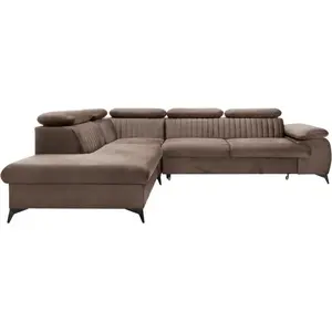Pascal Morabito Canapé grand angle gauche convertible en velours taupe SAMARA de pas cher