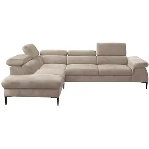 Grand canapé d'angle gauche convertible en velours beige SEPINA de Pascal Morabito pas cher