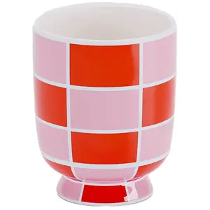POTIRON PARIS Vase décoratif rond à motif damier en céramique Genève orange
