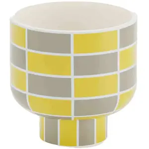 POTIRON PARIS Vase rond céramique motifs damiesr jaune VERSAILLES