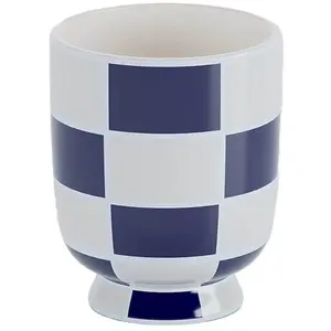 POTIRON PARIS Vase rond décoratif  à motif damier en céramique Genève bleu