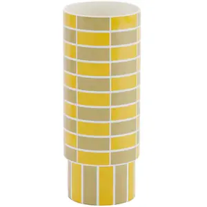 POTIRON PARIS Vase tubulaire céramique motifs damiers jaune SOFIA pas cher
