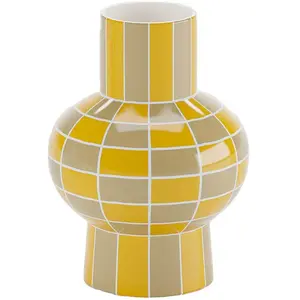 POTIRON PARIS Vase décoratif en céramique motif damier jaune LOUVRE pas cher