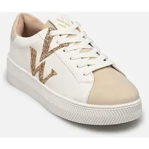 Vanessa Wu Baskets monogramme or à lacets blanches pas cher