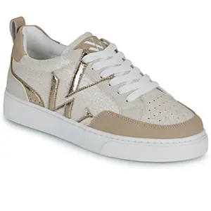 Vanessa Wu Baskets monogramme Joyce beige et blanc effet craquelé pas cher