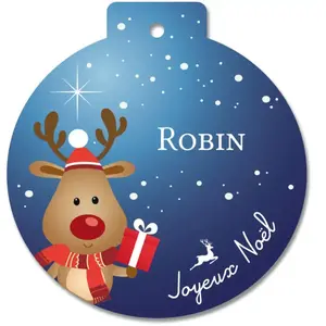 Boule de Noël Bleue en Plexiglas personnalisable   Motif Petit Renne  ... pas cher